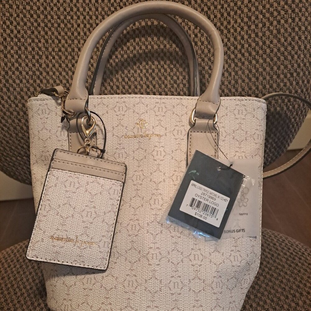 Nanette Lepore Crossbody April Logo Triple Satchel Almond Logo NWT
